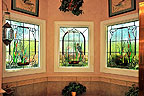 Stained glass in the Master Bath at 136 Oaks Point, Jacksons Gap, AL on beautiful Lake Martin. Professional photos and tour by Go2REasssistant.com